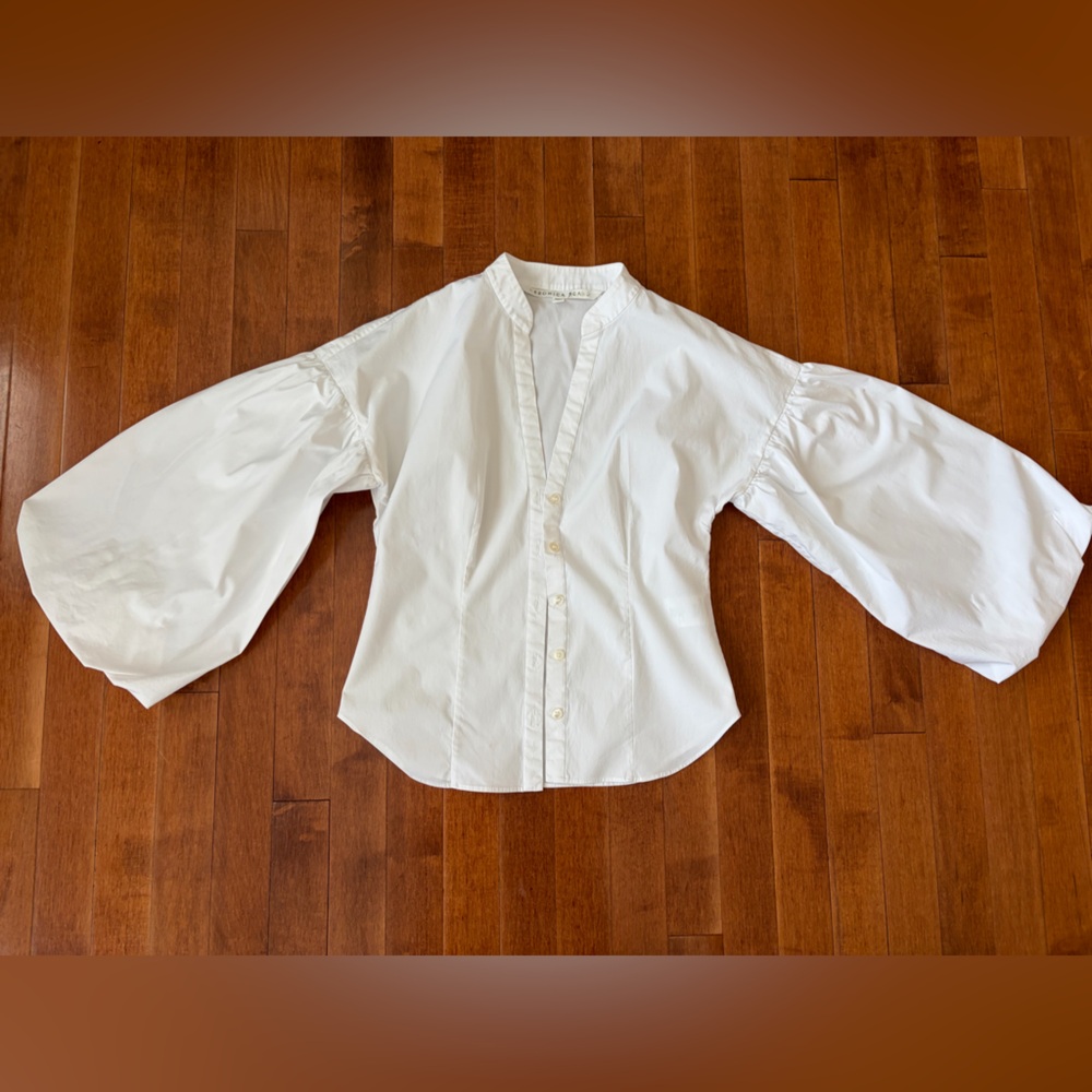Veronica Beard Aileen White cotton Blouse with puff sleeves